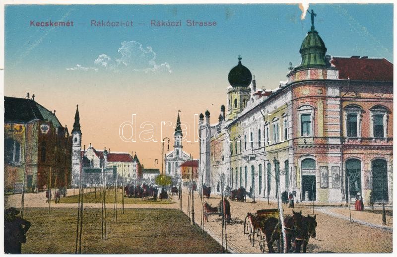 Kecskemét, Rákóczi út, zsinagóga, piac. Fekete Soma kiadása