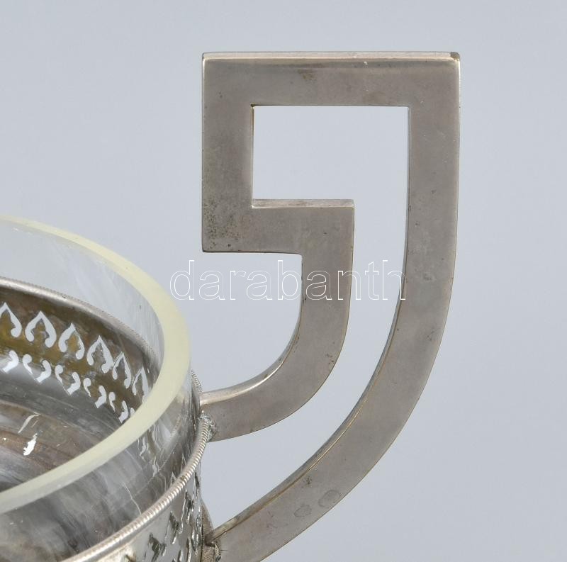 Art Deco kínáló, fém, üvegbetéttel, jelzés nélkül, kopott, m: 17,5 cm - Image 2