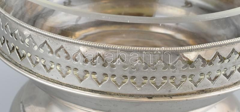 Art Deco kínáló, fém, üvegbetéttel, jelzés nélkül, kopott, m: 17,5 cm - Image 3