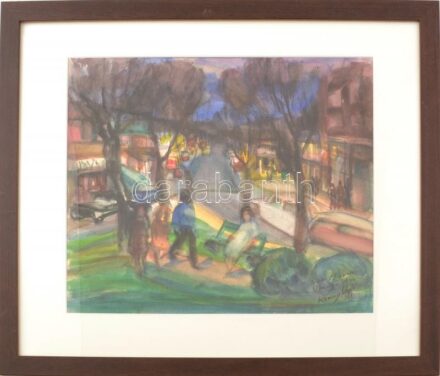 Kemény László (1901-1978): New Haven, Orange Ave. Akvarell, papír. Jelezve jobbra lent. Üvegezett fakeretben. 37x45 cm