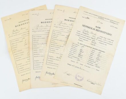 1924-1928 Elemi iskolai bizonyítvány izraelita vallású személy részére, 4 db