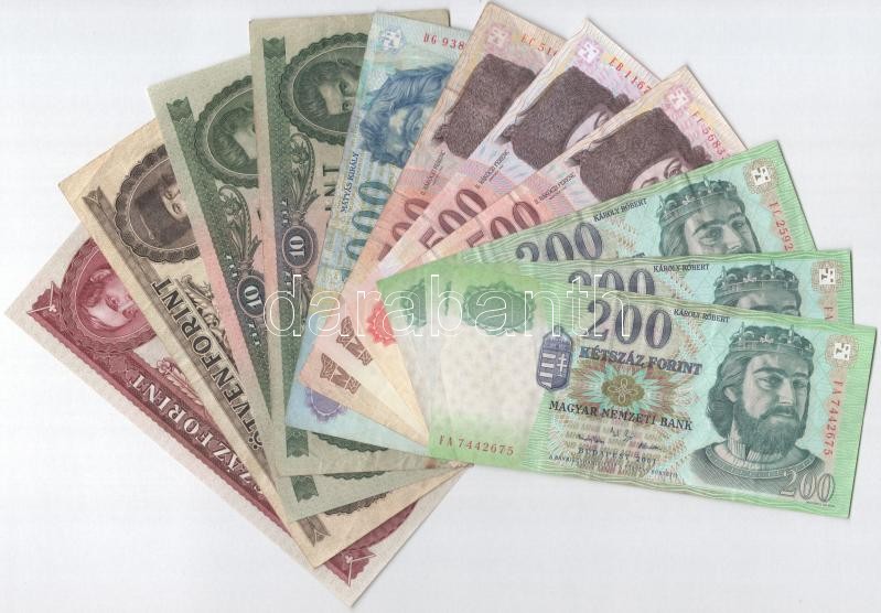 1962. 10Ft + 1969. 10Ft + 1986. 50Ft + 1995. 100Ft + 2001-2006. 200Ft (3db, 2xklf) + 1998. 500Ft + 2006. 500Ft 'A forradalom 50. évfordulója 1956. október 23.' (2x) + 1998. 1000Ft T:II-III