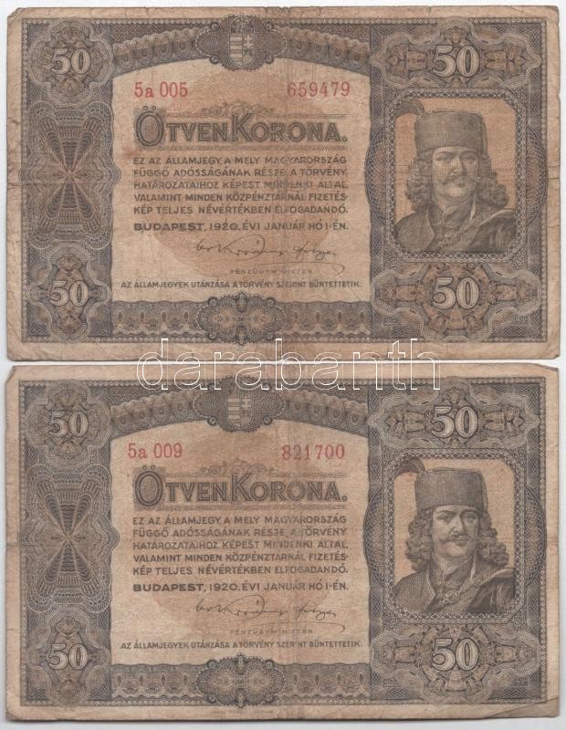 1920. 50K (2x) + 100K (3x) mind 'Orell Füssli Zürich' nyomdahely-megjelöléssel T:III-,IV