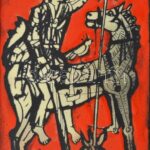 Cs. Uhrin Tibor (1936-2001): Sárkányölő Szent György. Tűzzománc, fakeretben, jelzett 24x14cm - Image 2