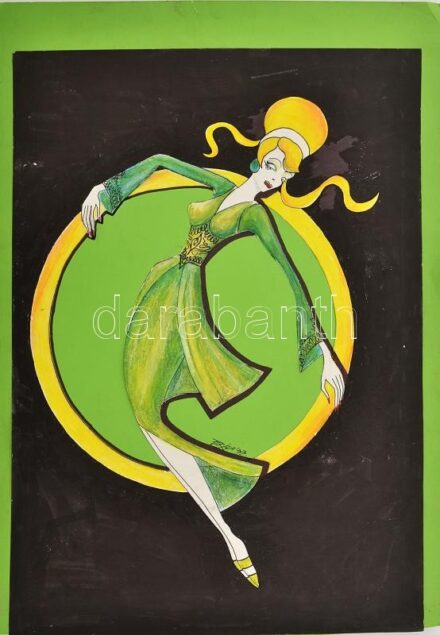 Parádi Katalin (1970-): Divatterv. Vegyes technika, papír, jelzett, 42×30 cm