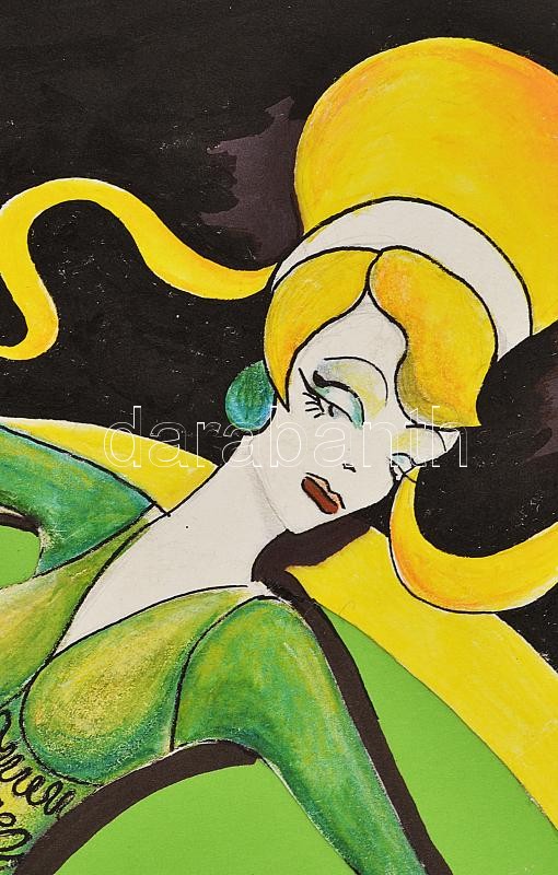 Parádi Katalin (1970-): Divatterv. Vegyes technika, papír, jelzett, 42×30 cm - Image 3