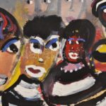 Gábor Marianne (1917-2014): Négy alak, tempera, papír, jelzett, kartonra ragasztva, 21,5×26,5 cm - Image 3