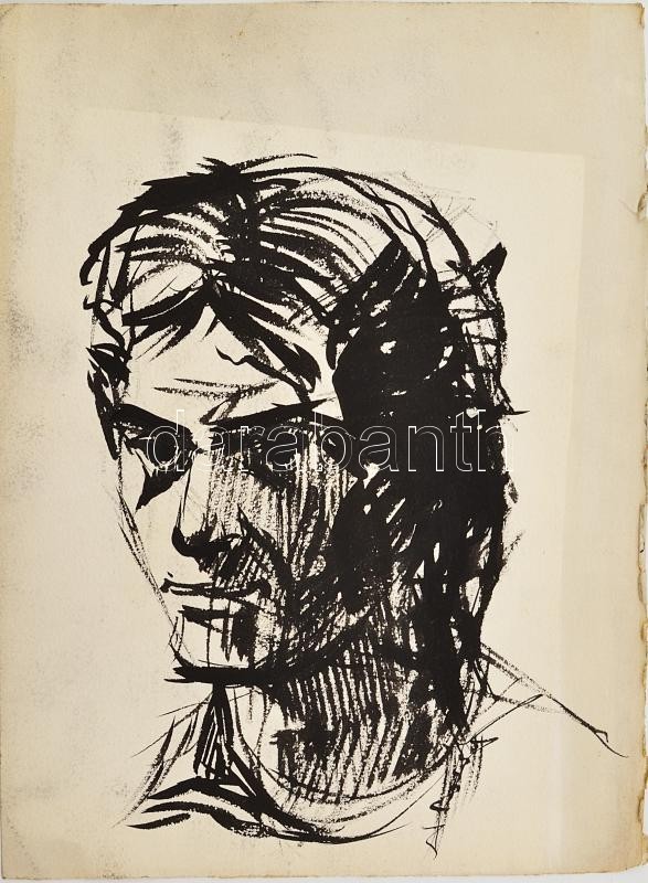 Csavlek András (1942-): Tanulmányrajz (1959). Akvarell, papír, jelzett, 38,5×28 cm - Image 2