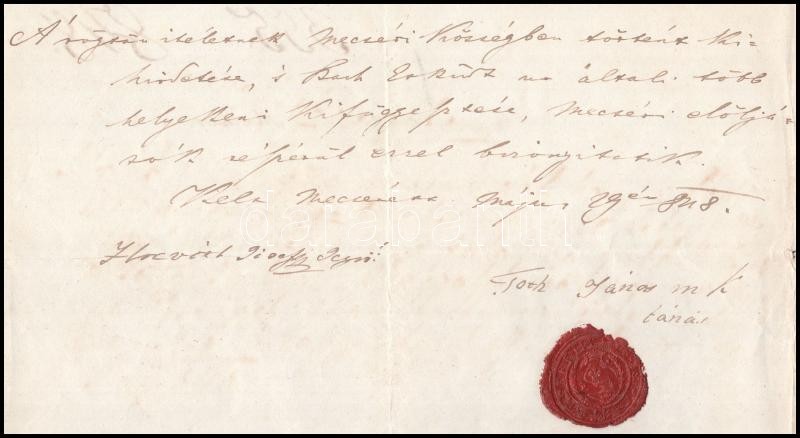 1848 Mecsér, igazolás rögtönítélet kihirdetéséről és kifüggesztéséről, aláírásokkal, viaszpecséttel - Image 2
