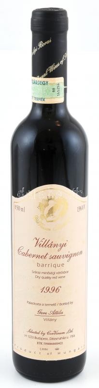 1996 Gere Attila Villányi Cabernet Sauvignon barrique, CorVinum Selection, bontatlan palack száraz vörösbor, 13 %, pincében szakszerűen tárolt, 0,5 l.