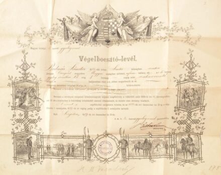 1889 Végelbocsájtó levél szakaszvezető részére, 40×54 cm