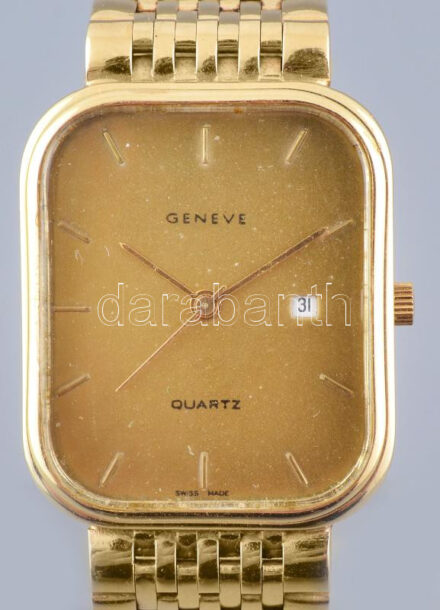Omega Geneve 14K arany (Au) kvarc karóra, 14k arany szíjjal. jelzett, hibátlan számlappal, elem nélkül 30x25 mm, br: 55,4 g