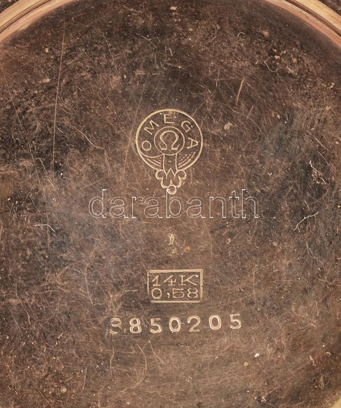 Omega 14K arany (au) zsebóra, dupla arany tokos. Szép állapotban, jelzett, hibátlan számlappal, működőképes, egy minimális horpadással. d: 50 mm, br 77,6 g - Image 4