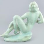 Komlós art deco női akt, mázas kerámia, jelzett, nyakánál restaurált, m: 26,5 cm - Image 2