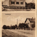 1939 Diósjenő, csendőrlaktanya, vasútállomás, gőzmozdony, vonatok. Sámuel és Kovács kiadása