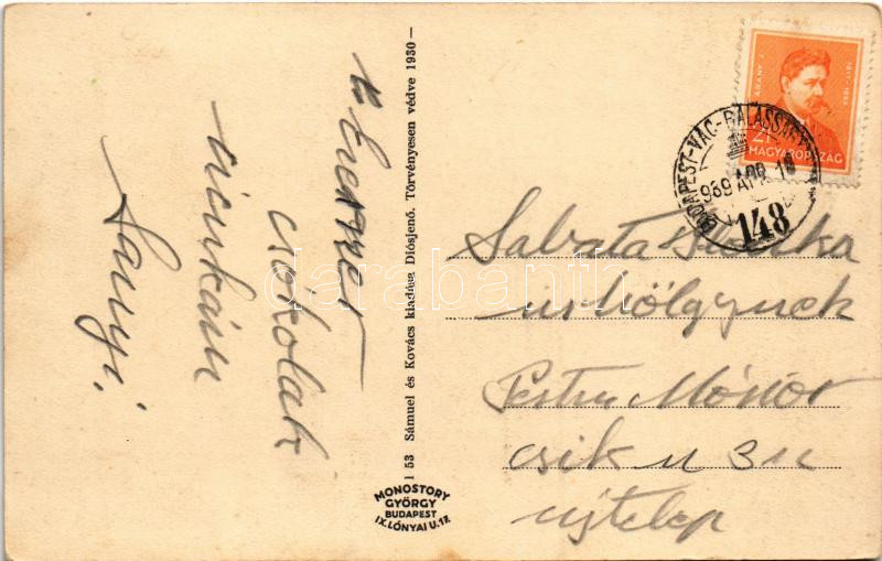 1939 Diósjenő, csendőrlaktanya, vasútállomás, gőzmozdony, vonatok. Sámuel és Kovács kiadása - Image 2
