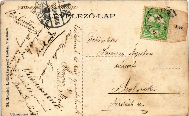 1908 Tiszafüred, Vasúti indóház, vasútállomás. Goldstein L. kiadása (fl) - Image 2