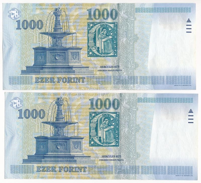 2000. 1000Ft 'Millennium' (2x) sorszámkövetők 'DC 1897246 - DC 1897247' T:II-,III szép papír Adamo F55B2 - Image 2