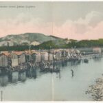 Balatonboglár, Boglár; fürdősátor részlet. Fischer Hermann kiadása, két részes kinyitható panorámalap (EK)