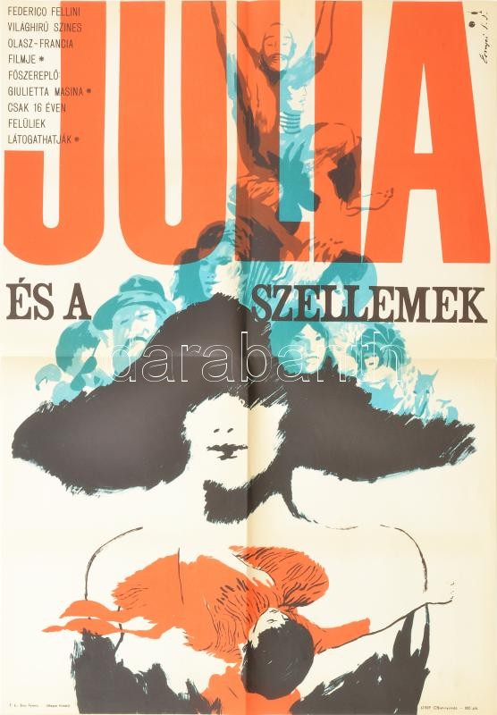 1965 ,,Júlia és a szellemek' című olasz-francia film magyar plakátja, Ernyei jelzéssel, hajtogatva, 40×56,5 cm