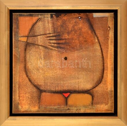 Ludvig Dániel (1981-): Akt (férfi). Olaj, vászon, jelezve középen lent, hátoldalán autográf felirattal. Dekoratív fakeretben. 40×40 cm / oil on canvas, signed, with autograph descritipon on the reverse, framed