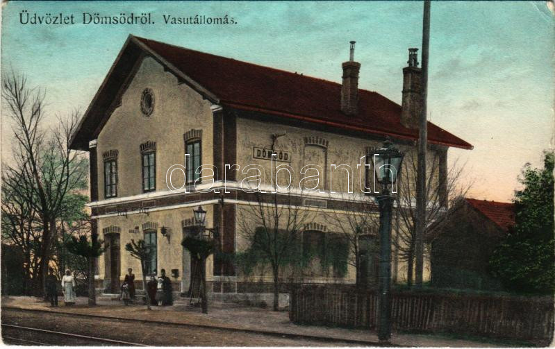 1910 Dömsöd, vasútállomás. Wiesel Izrael kiadása + 'DÖMSÖD POSTAI ÜGYN.' (EK)