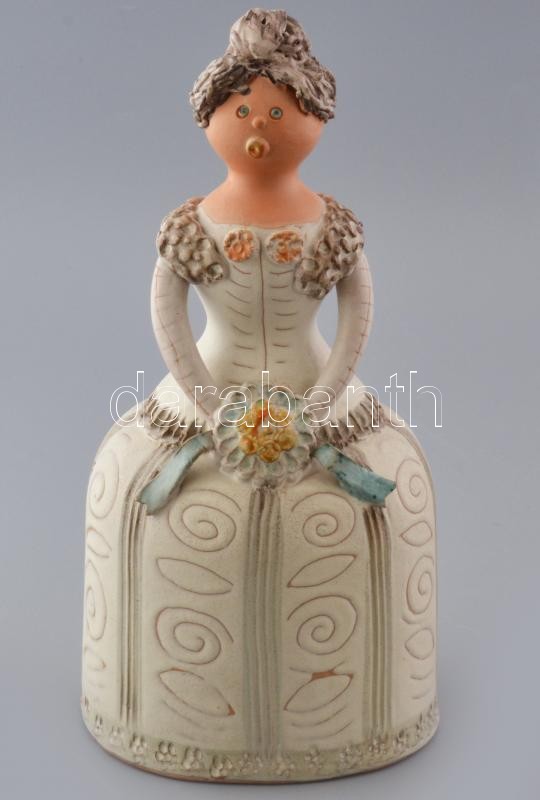 Kiss Roóz Ilona (1920-2010): Női figura, mázas kerámia, kézzel festett, jelzett, hibátlan, m: 39 cm