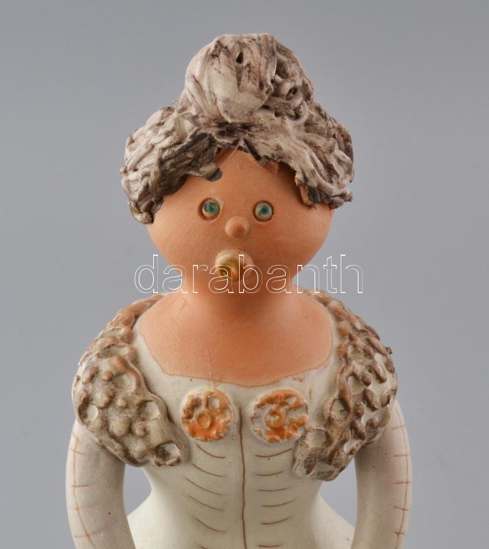 Kiss Roóz Ilona (1920-2010): Női figura, mázas kerámia, kézzel festett, jelzett, hibátlan, m: 39 cm - Image 2