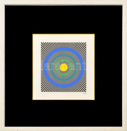 Isia Leviant (1914-2006): Enigma. Szitanyomat, papír, jelzett, üvegezett fakeretben. 11x10 cm / serigraphy on paper, signed, framed