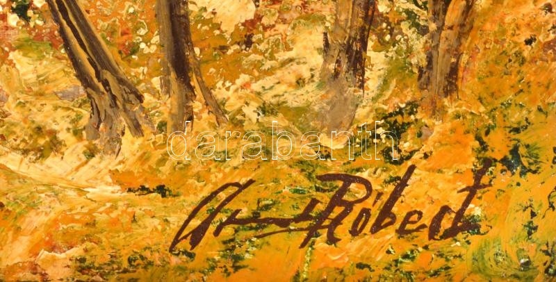 Andrásy Róbert (?-?): Horány. Olaj, vászon, faroston. Fa keretben. Hátoldalán címkén feliratozott. Fakeretben. 36x69 cm - Image 2