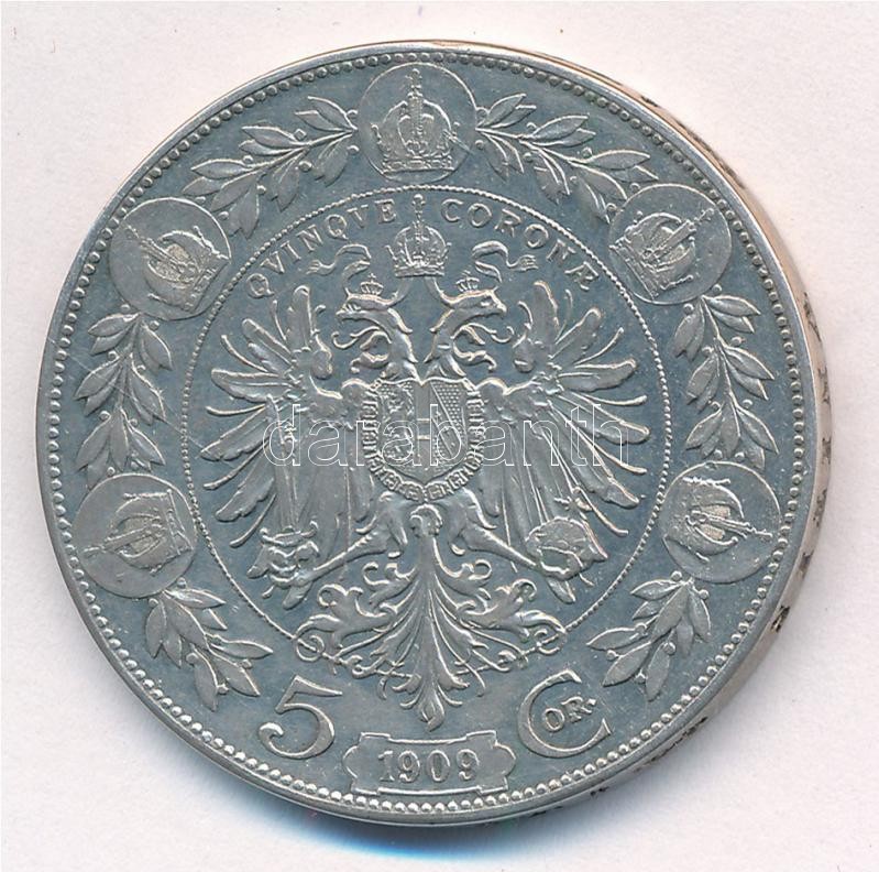 Ausztria 1909. 5K Ag 'Ferenc József' T:2 karc Austria 1909. 5 Corona Ag 'Franz Joseph' C:XF scratch Krause KM#2814 - Image 2