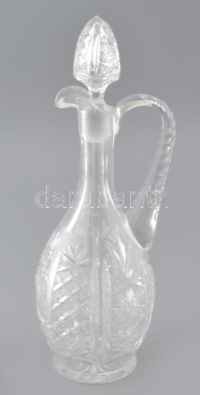 Kristály boros kancsó. Nagy méretű, üveg dugóval. 37 cm