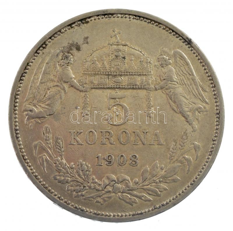 1908KB 5K Ag 'Ferenc József' T:2,2- patina Adamo K7