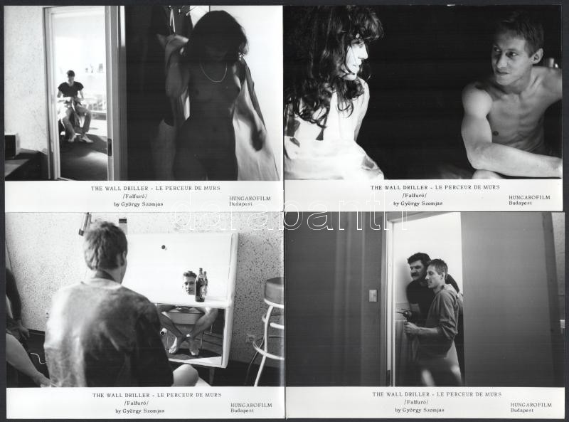 cca 1985 ,,Falfúró' című magyar film jelenetei és szereplői, 8 db vintage produkciós filmfotó, ezüst zselatinos fotópapíron, idegennyelvű felirattal, amelyek külföldi filmforgalmazók részére készültek promóciós célra, a - Image 2