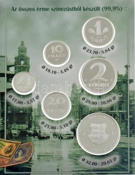 2006. 'Mesterdarabok ezüstből 1946' 1946. 2f-5Ft Ag (6xklf) forgalmi sor utánverete eredeti díszcsomagolásban T:PP kis patina, a tok ragasztása kissé elengedett / Hungary 2006. 'Masterpieces in Silver 1946' 1946. 2 Fillér - 5 Forint Ag