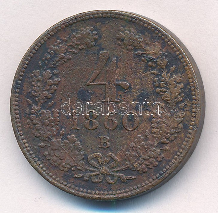 1860B 4kr Cu T:2- patina, anyagfelesleg Adamo M7