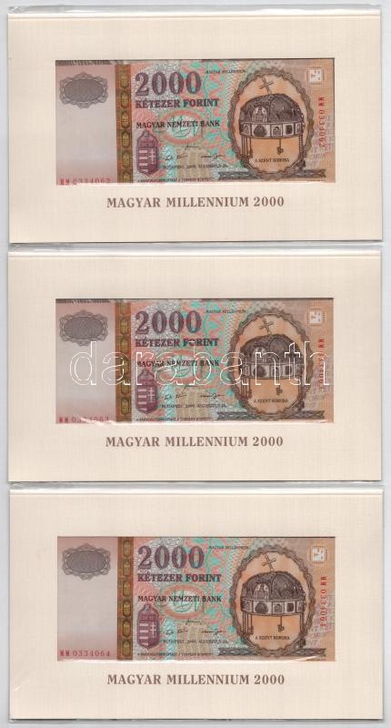 2000. 2000Ft (3x) 'Millenium' eredeti, bontatlan díszcsomagolásban, sorszámkövetők 'MM 0334062 - MM 0334064' T:I Adamo F56A