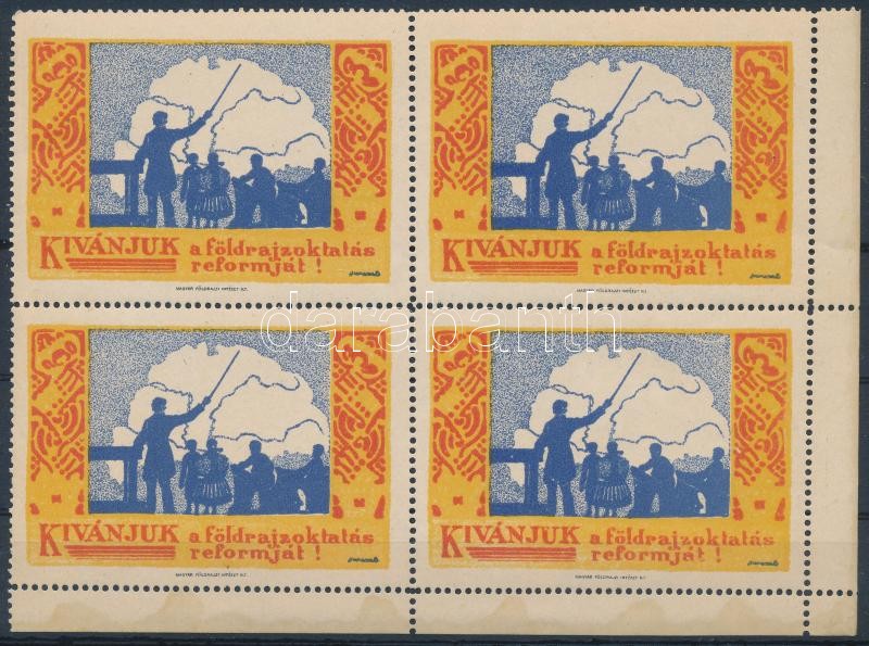 1930 körül Kívánjuk a földrajzoktatás reformját levélzáró négyestömb / label block of 4