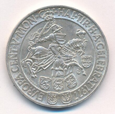 Ausztria 1977. 100Sch Ag 'Halli verde - Tirol' T:1- kis ph. Austria 1977. 100 Schilling Ag 'Hall Mint - Tirol' C:AU small edge error Krause KM#2936