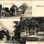 1910 Jóka, Jelka; Szék utca, Kereszt szobor, Csemez és Reisig kastély / street, castles