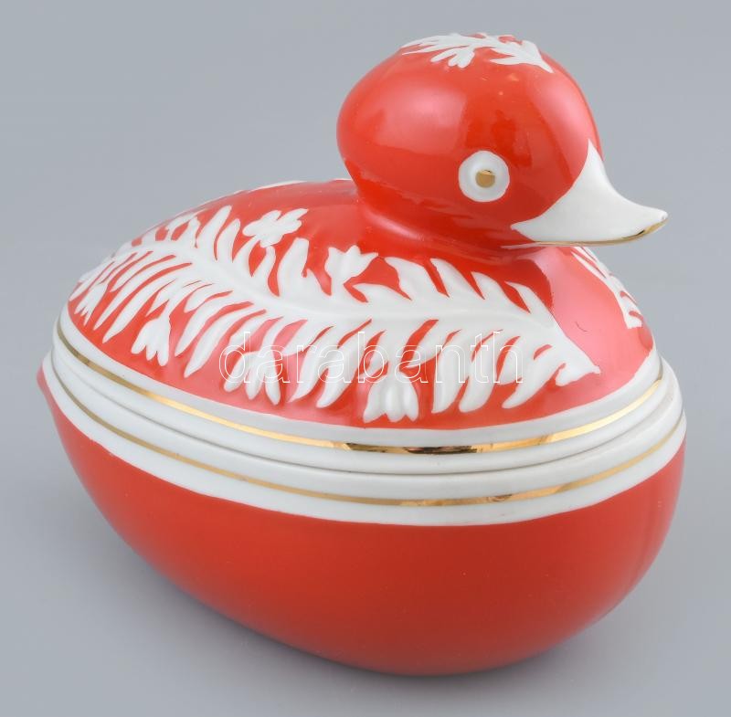 Hollóházi porcelán kacsás bonbonier, jelzett, hibátlan, 11×11×7,5 cm