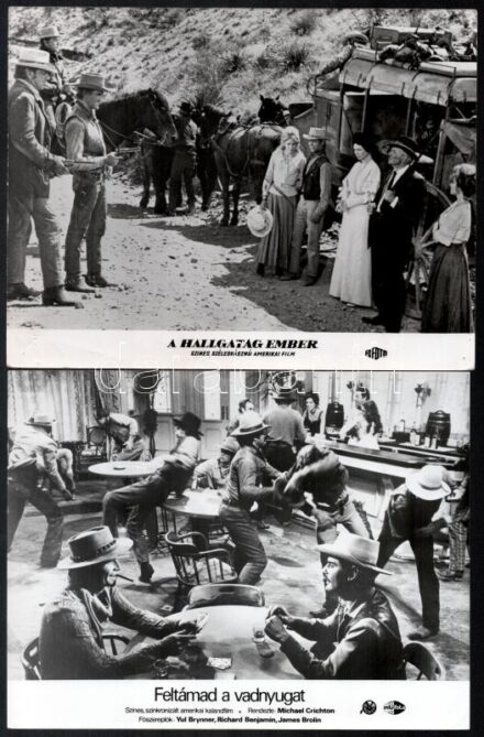cca 1988 előtt, külföldön készült western filmek egy-egy jelenete, 13 db vintage produkciós filmfotó, ezüst zselatinos fotópapíron, a használatból eredő (esetleges) kisebb hibákkal, 18x24 cm