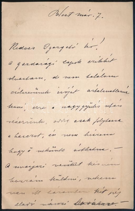 cca 1890 gr Desewffy Aurél főrendiházi elnök autográf levele