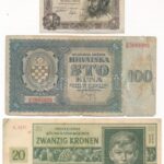 Horvátország 1941. 100K + Német Harmadik Birodalom / Cseh-Morva Protektorátus 1944. 20K + Spanyolország 1951. 1P T:III,III- folt, szakadás Croatia 1941. 100 Kuna + German Third Reich / Protectorate of Bohemia and Moravia 1944. 20 Korun +
