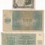 Horvátország 1941. 100K + Német Harmadik Birodalom / Cseh-Morva Protektorátus 1944. 20K + Spanyolország 1951. 1P T:III,III- folt, szakadás Croatia 1941. 100 Kuna + German Third Reich / Protectorate of Bohemia and Moravia 1944. 20 Korun + - Image 2