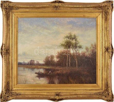 Jelzés nélkül: Csónakázók. Olaj, vászon. Dekoratív, kissé sérült fakeretben. 51x61 cm