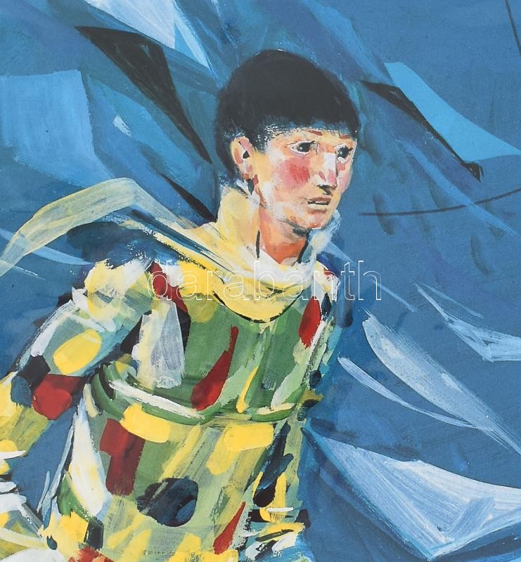 Kass János (1927-2010): Bohóc, 1992. Ofszet nyomat, papír, jelzett. Számozott: 37/300. Lap széle kissé sérült. 56,5x38 cm. - Image 2