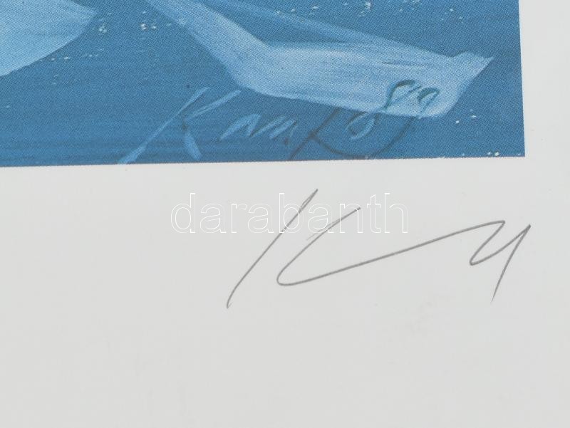 Kass János (1927-2010): Bohóc, 1992. Ofszet nyomat, papír, jelzett. Számozott: 37/300. Lap széle kissé sérült. 56,5x38 cm. - Image 4