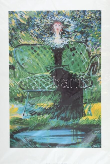 Kass János (1927-2010): Green lady, 1992. Ofszet nyomat, papír, jelzett a nyomaton. 56,5x38 cm.