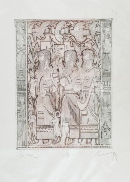 Kass János (1927-2010): Biblia. Rézkarc, papír, jelzett. Művészpéldány AP jelzéssel. 38×29 cm